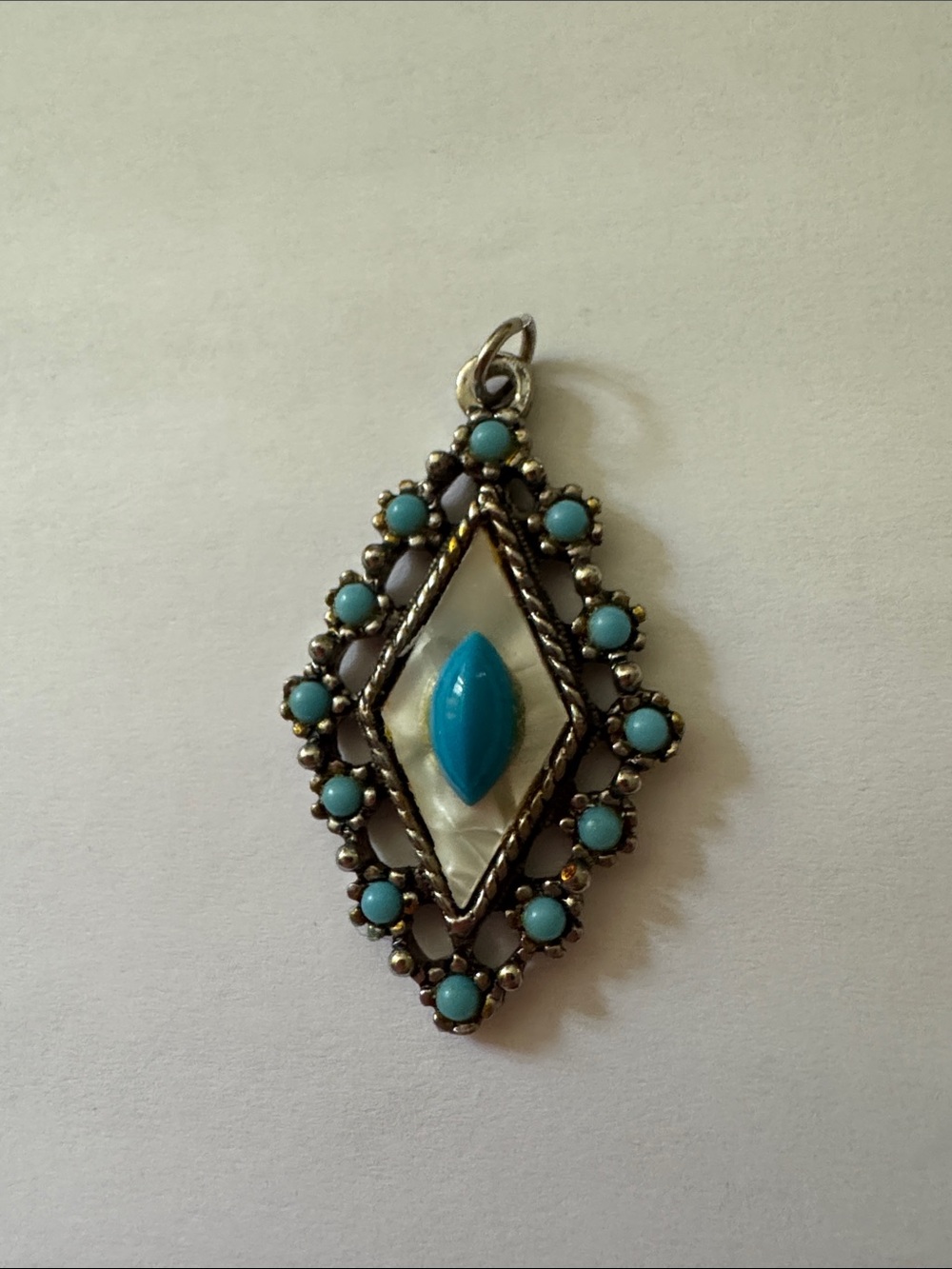 Turquoise Blue Marquise Glass & Mother-of-Pearl Pendant